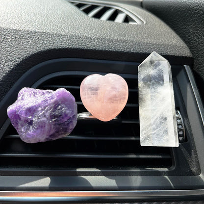 3Pcs Natural Crystal Car Air Vent Decor – Amethyst & Rose Quartz Clip Set