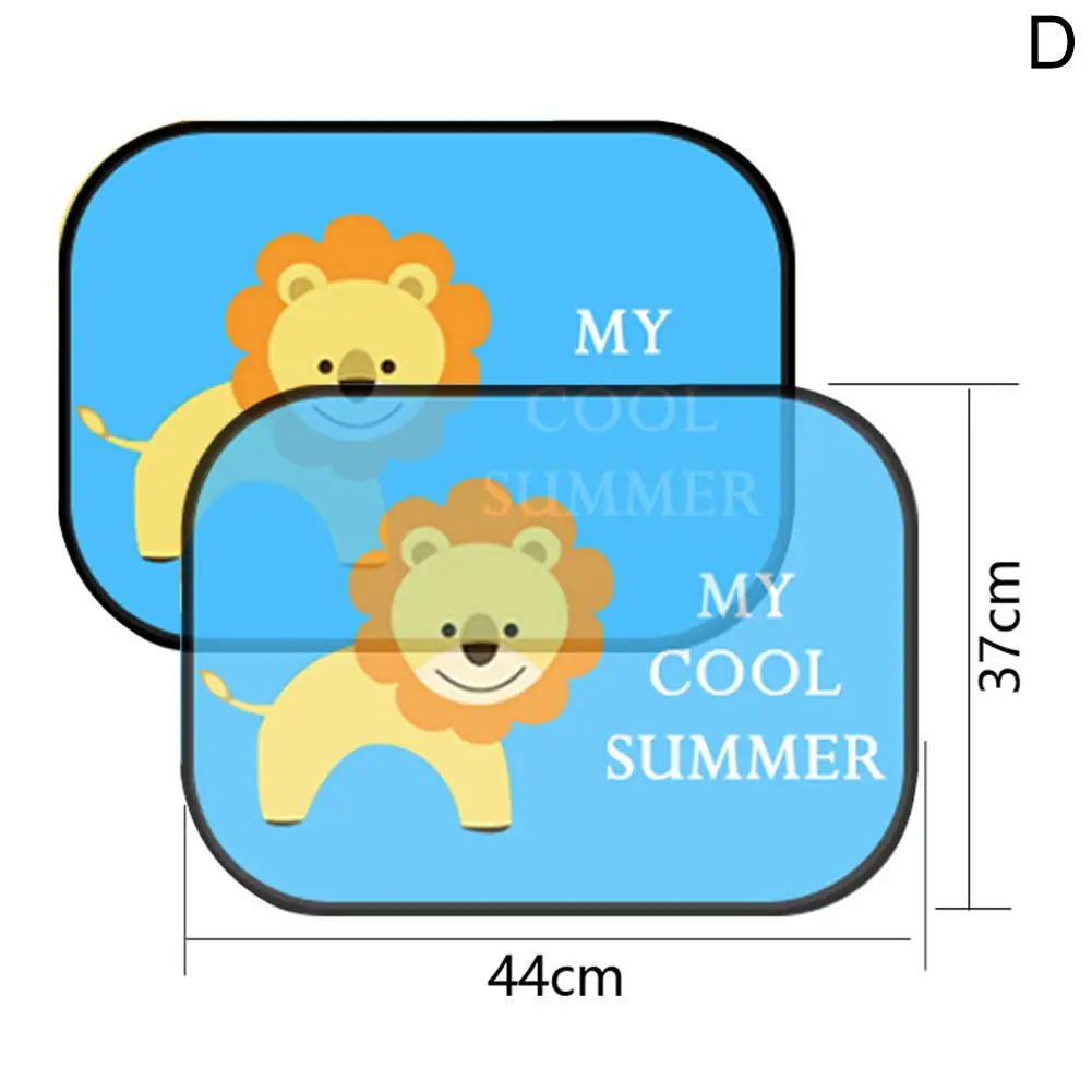 2PCS Foldable Cartoon Car Sunshade for Baby Kids, UV Protection Curtain, Universal Fit