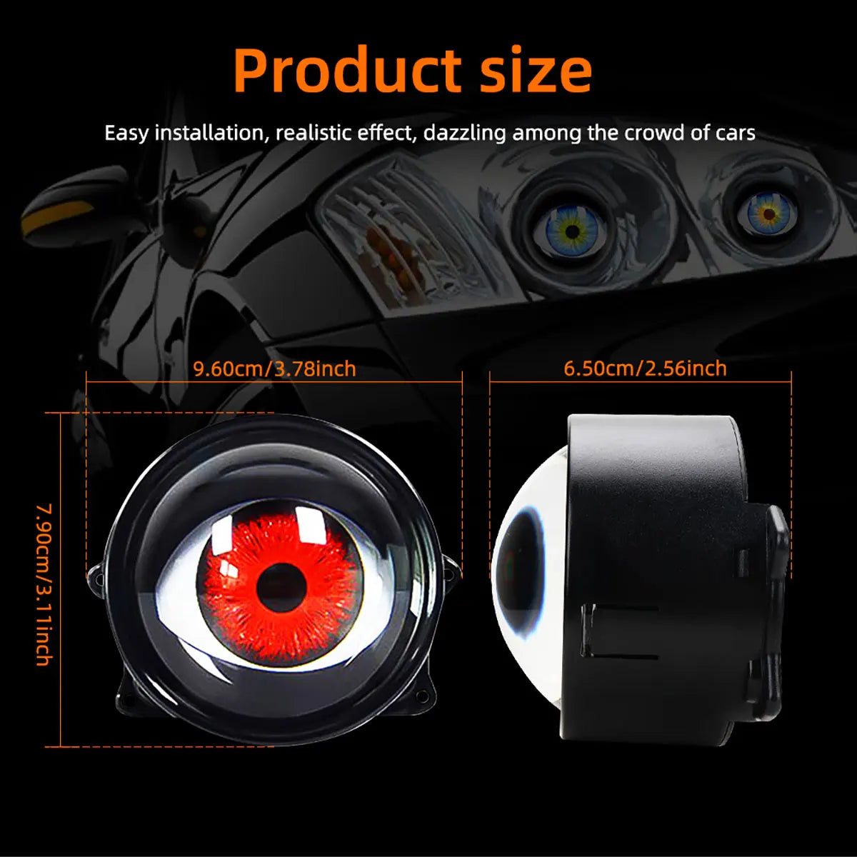 3D Dynamic LED Devil Eye Retrofit Kit – 3" Lens, 12V for Car & Motorcycle