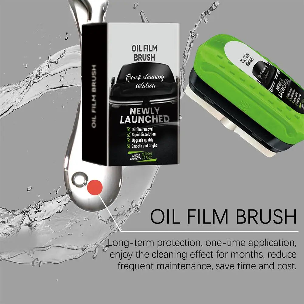 2025 Green Car Glass Oil Film Remover Kit - Powerful Windshield Cleaner & Waterproofing Brush