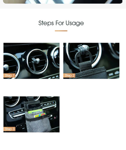 Car Air Outlet Hanging Storage Bag – Oxford Organizer, Phone Holder, Interior Accessory