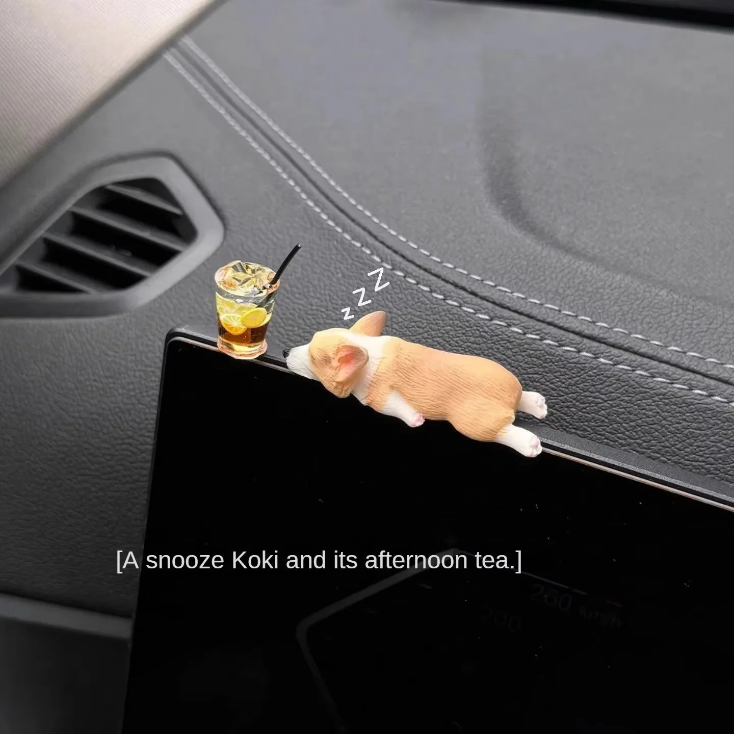 Mini Sleep Corgi Dog Doll Toy for Car, Lifelike Traceless Fixation Decoration