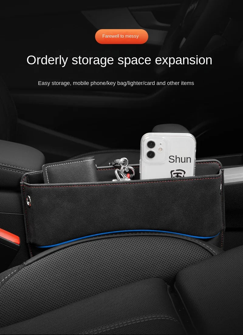 Suede Car Seat Gap Organizer – PU Leather Storage Pocket & Crevice Filler