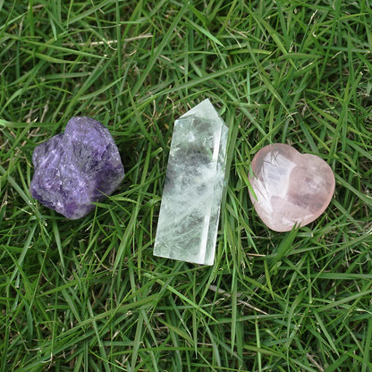 3Pcs Natural Crystal Car Air Vent Decor – Amethyst & Rose Quartz Clip Set