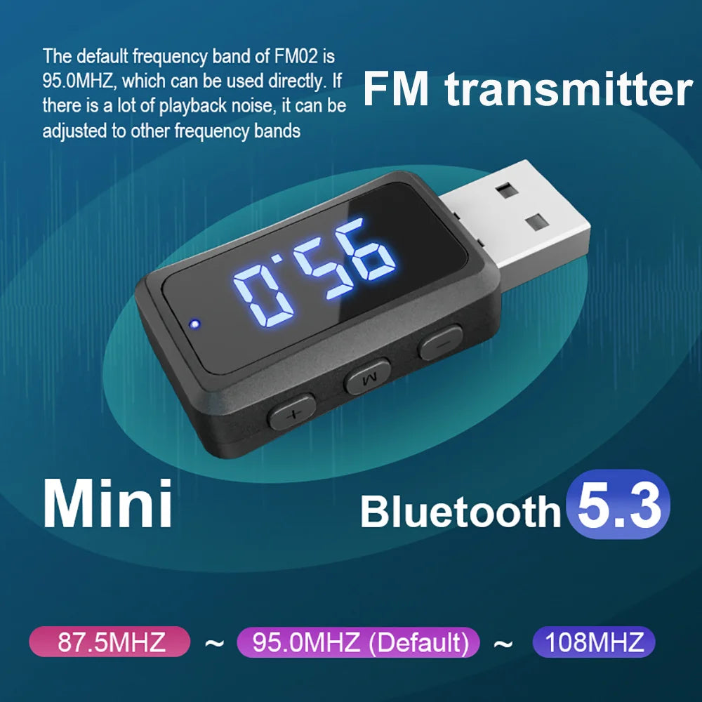 Car Bluetooth 5.3 FM02 USB Transmitter Receiver LED Handsfree Call Auto Wireless Audio