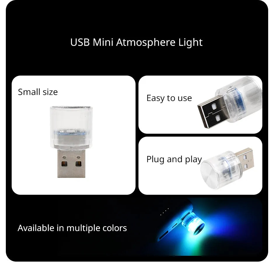 Car Mini USB LED Ambient Light – Portable, Plug & Play Interior Decoration