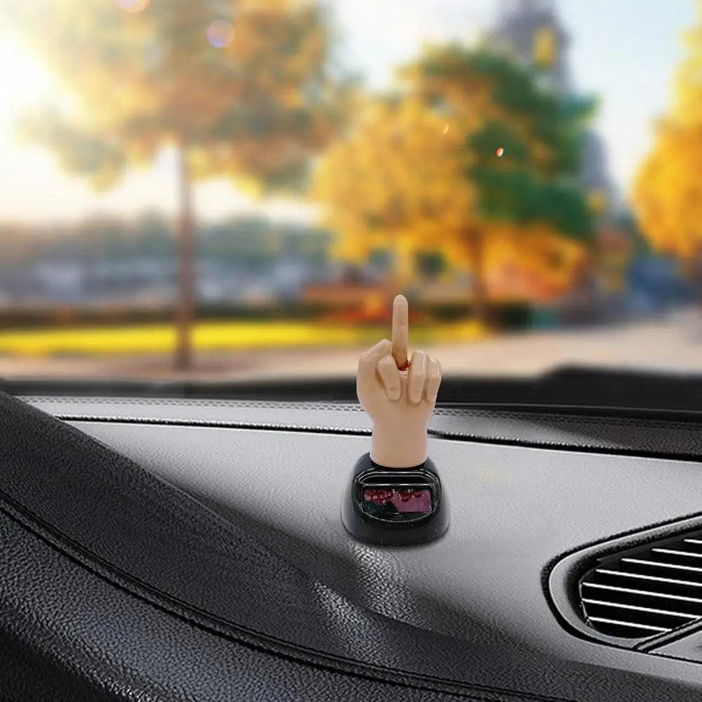 Solar-Powered Middle Finger Bobblehead Dashboard Ornament