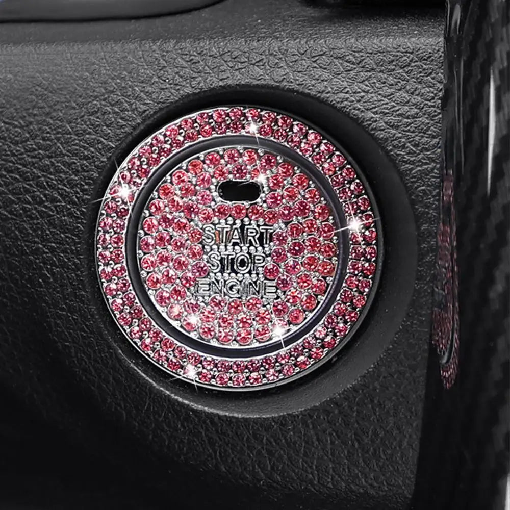 Car Start Button Diamond Ring Stickers – 2Pcs Decorative & Protective Trim