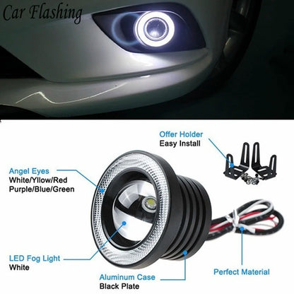 15W 6000K Car LED Angel Eyes DRL Fog Light 2.5" with Brackets