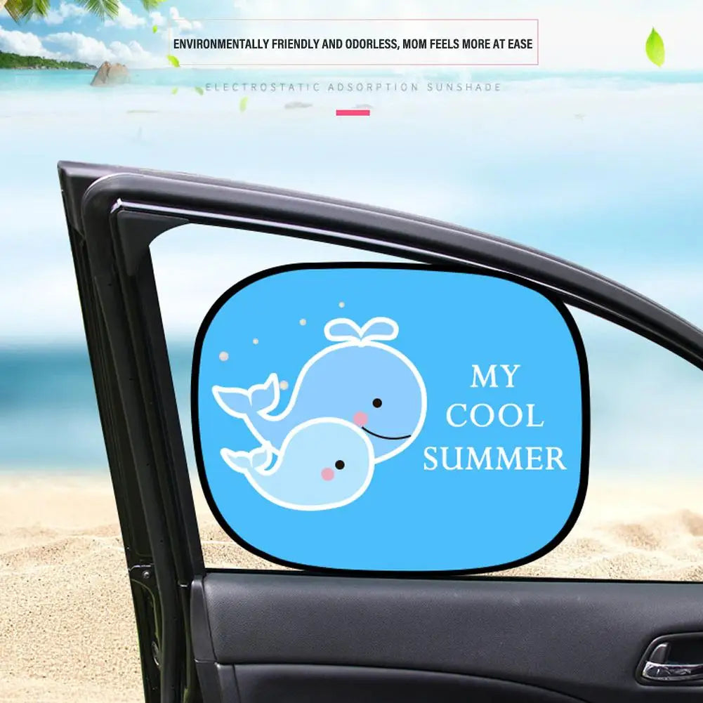 2PCS Foldable Cartoon Car Sunshade for Baby Kids, UV Protection Curtain, Universal Fit