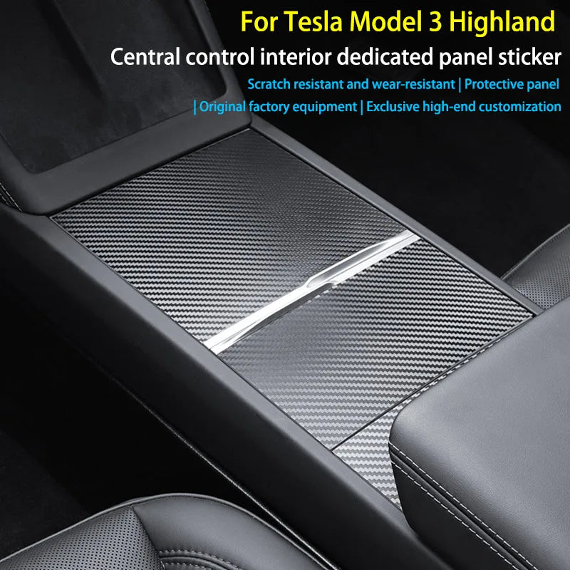 Tesla Model 3 Highland 2025 Center Console Cover – Wood Grain/Carbon Film