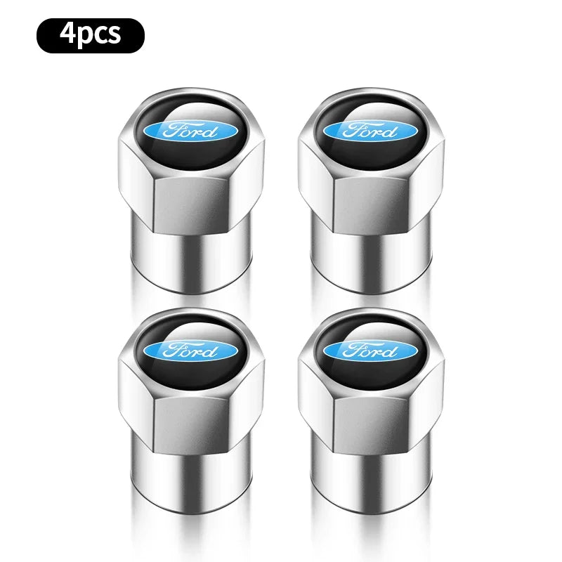 4Pcs Hexagon Valve Caps for Ford Models: Fiesta, Ecosport, Kuga, Explorer, Edge, Mustang, Mondeo & More