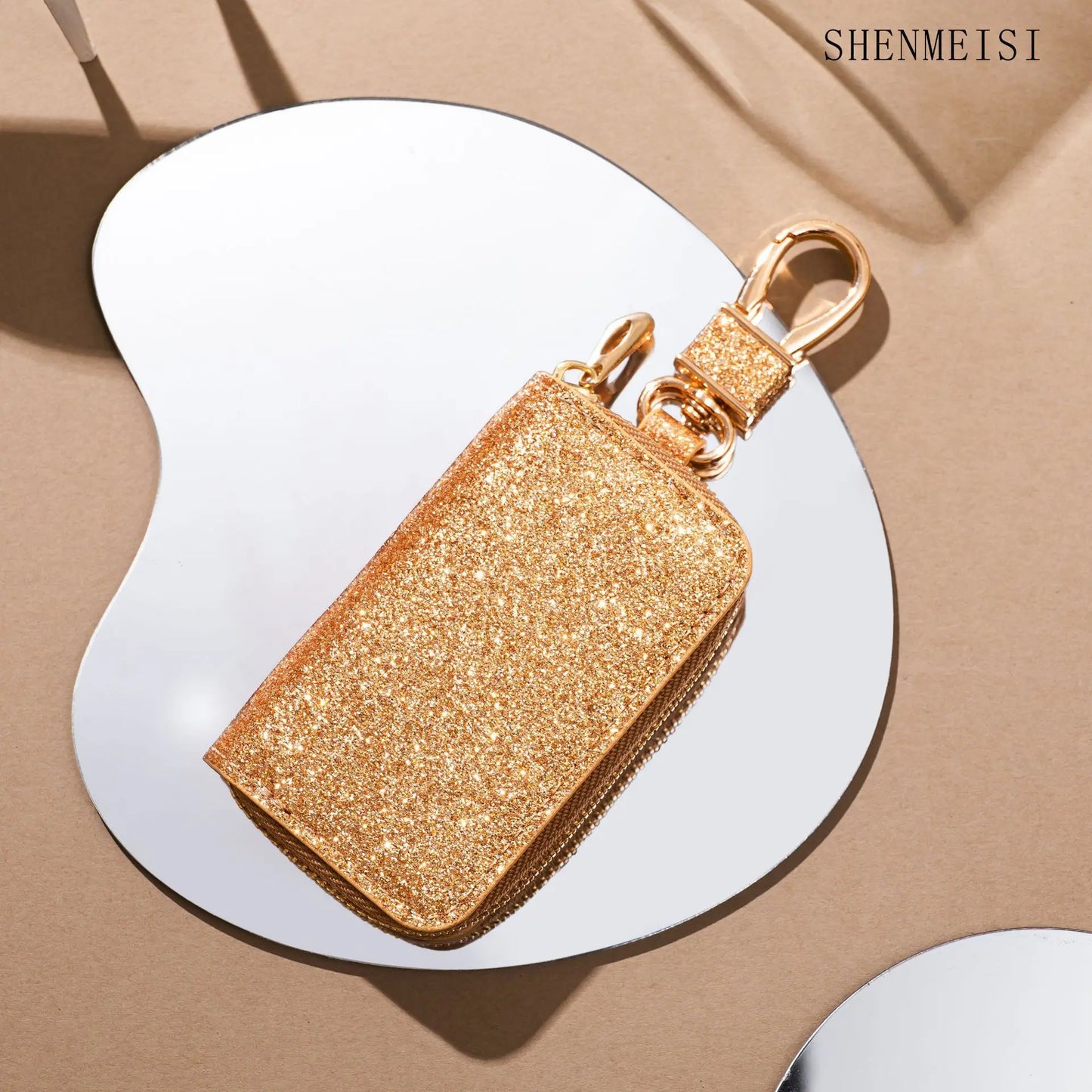 Mini Car Key Bag, Universal Key Storage, Star Sparkling Leather, Pendant Keychain, 8.7*5.5CM