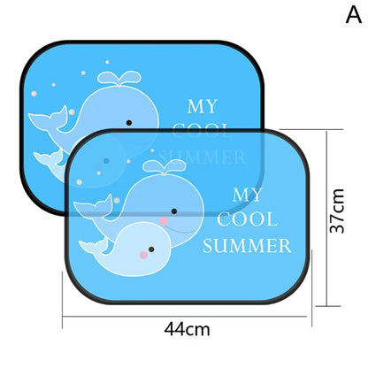 2PCS Foldable Cartoon Car Sunshade for Baby Kids, UV Protection Curtain, Universal Fit