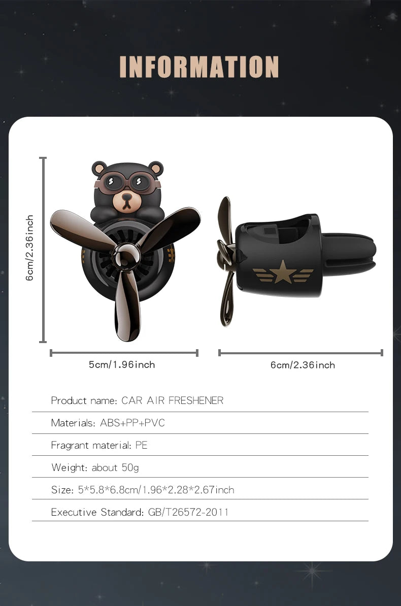 DIY Pilot Bear Car Air Freshener – Odorless Vent Clip Ornament for Men