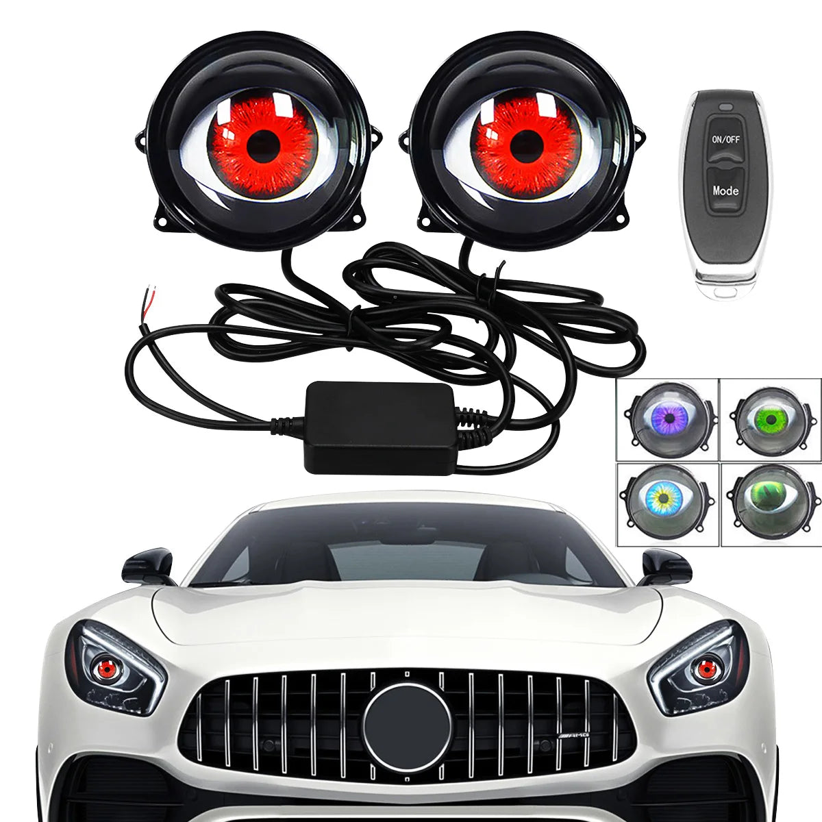 3D Dynamic LED Devil Eye Motorcycle Car Light 12V Retrofit Kit