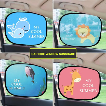 2PCS Foldable Cartoon Car Sunshade for Baby Kids, UV Protection Curtain, Universal Fit