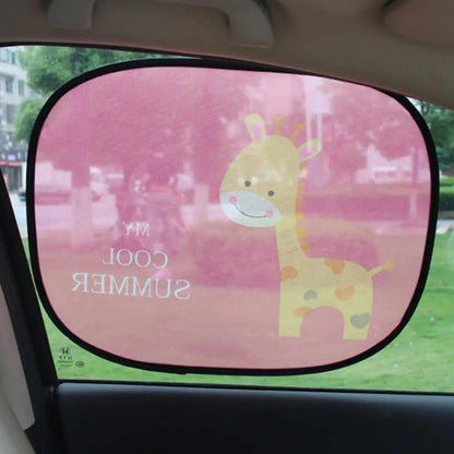 2PCS Foldable Cartoon Car Sunshade for Baby Kids, UV Protection Curtain, Universal Fit