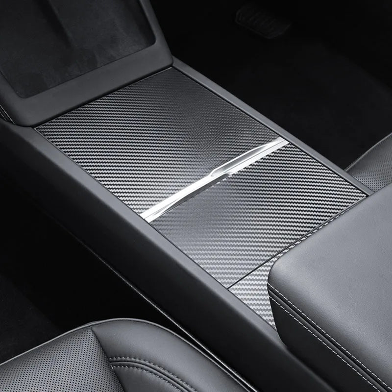 Tesla Model 3 Highland 2024 Center Console Cover – Wood Grain/Carbon Fiber Film