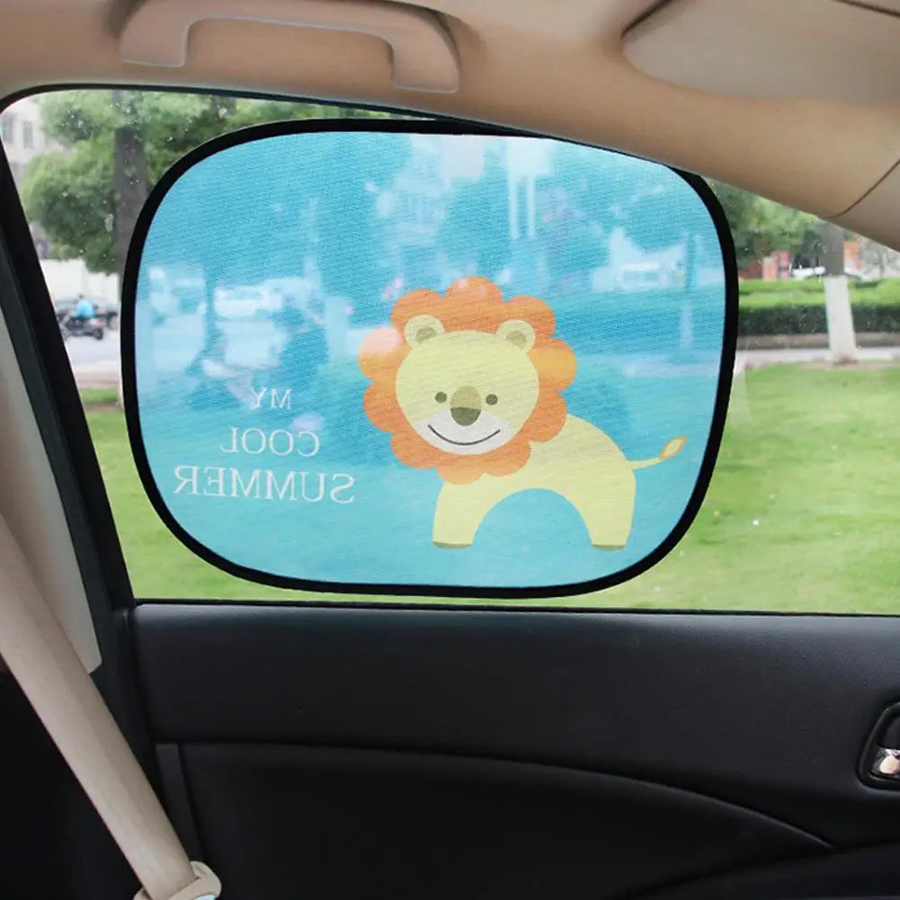 2PCS Foldable Cartoon Car Sunshade for Baby Kids, UV Protection Curtain, Universal Fit