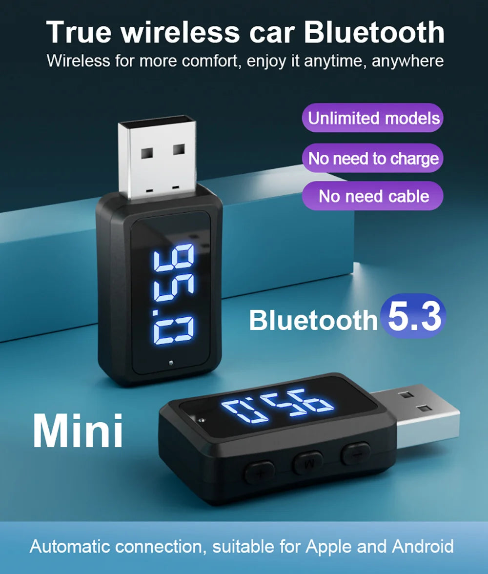 Car Bluetooth 5.3 FM02 USB Transmitter Receiver LED Handsfree Call Auto Wireless Audio