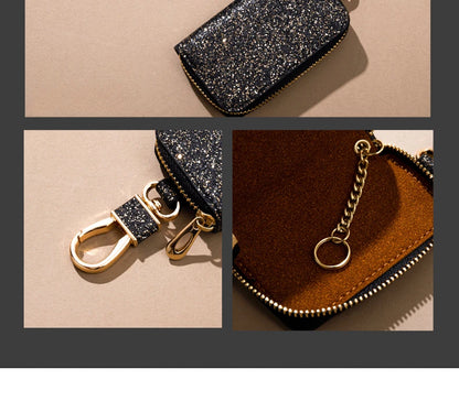 Mini Car Key Bag, Universal Key Storage, Star Sparkling Leather, Pendant Keychain, 8.7*5.5CM