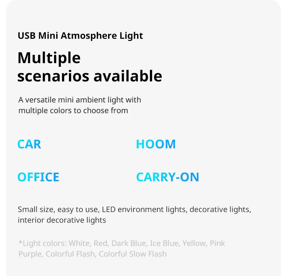 Car Mini USB LED Ambient Light – Portable Plug & Play Interior Lamp