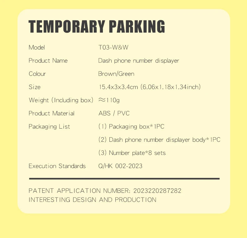 Car Temporary Parking Number Plate – Dashboard Phone Displayer & Interior Decor