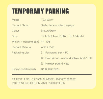 Car Temporary Parking Number Plate – Dashboard Phone Display & Interior Accessory