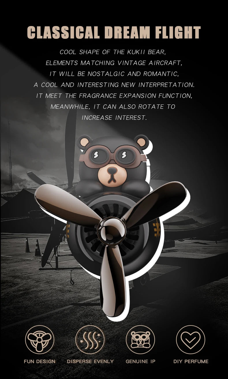 DIY Pilot Bear Car Air Freshener – Odorless Vent Clip Ornament for Men