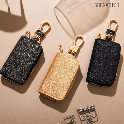 Mini Car Key Bag, Universal Key Storage, Star Sparkling Leather, Pendant Keychain, 8.7*5.5CM