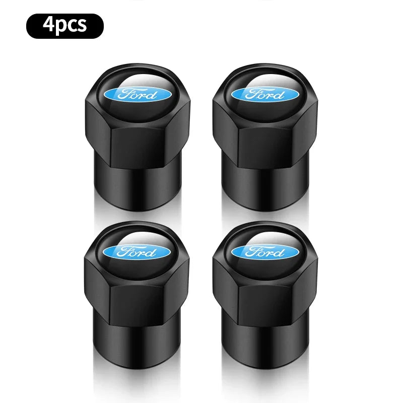 4Pcs Hexagon Valve Caps for Ford Models: Fiesta, Ecosport, Kuga, Explorer, Edge, Mustang, Mondeo & More