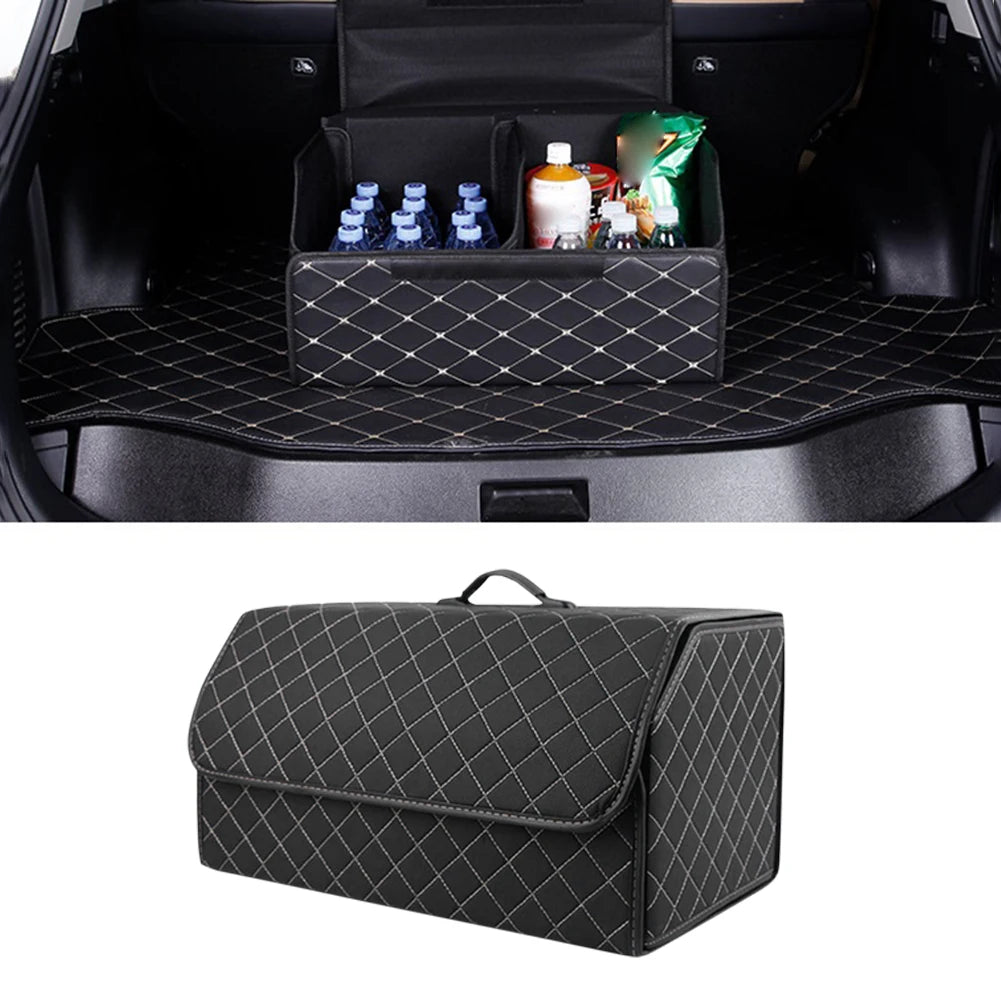 Car Trunk Organizer, Large Capacity, Multiuse, Leather, Folding, Waterproof, Emergency