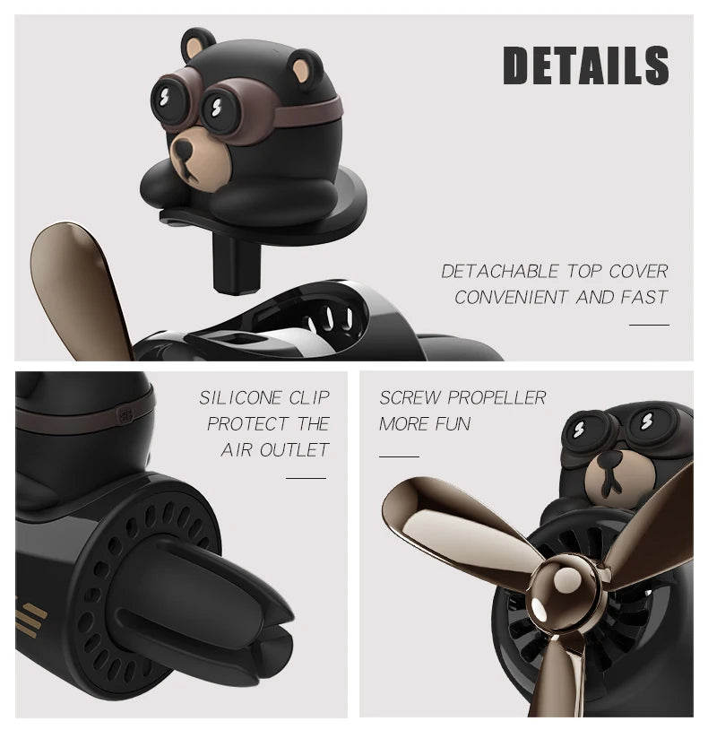 DIY Pilot Bear Car Air Freshener – Odorless Vent Clip Ornament for Men