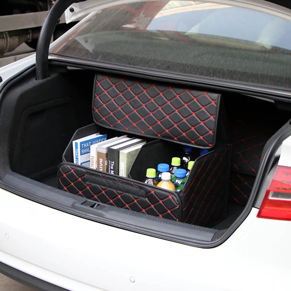 Car Trunk Organizer, Large Capacity, Multiuse, Leather, Folding, Waterproof, Emergency