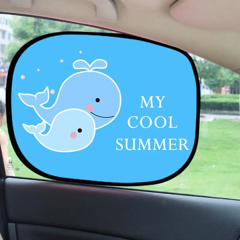 2PCS Foldable Cartoon Car Sunshade for Baby Kids, UV Protection Curtain, Universal Fit