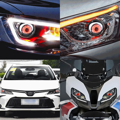 3D Dynamic LED Devil Eye Retrofit Kit – 3" Lens, 12V for Car & Motorcycle