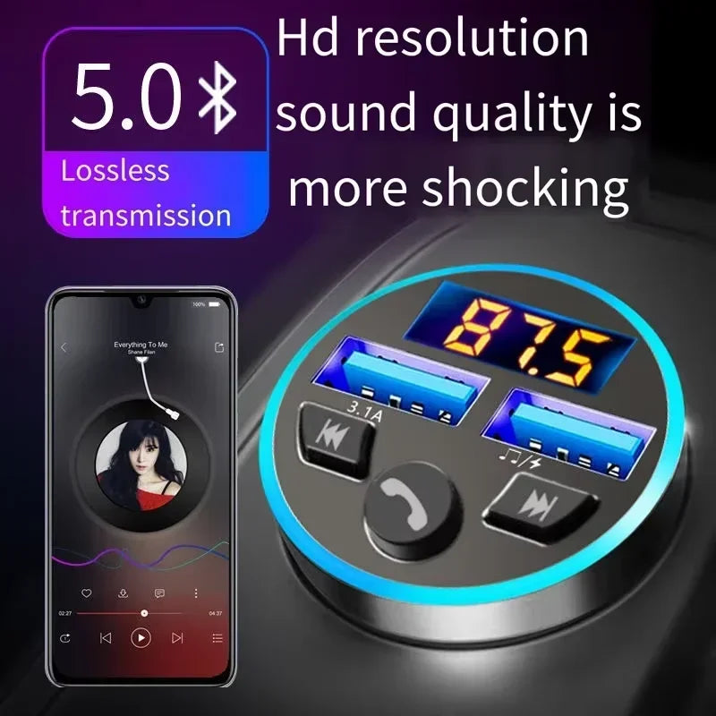 Car Bluetooth FM Transmitter MP3 Player Adapter Fast Charger