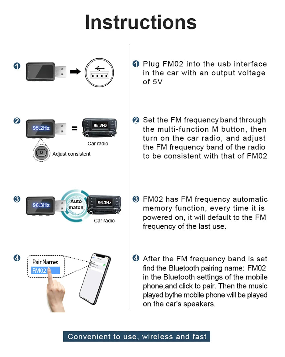 Car Bluetooth 5.3 FM02 USB Transmitter Receiver LED Handsfree Call Auto Wireless Audio