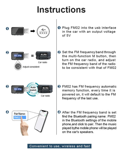 Car Bluetooth 5.3 FM02 USB Transmitter Receiver LED Handsfree Call Auto Wireless Audio