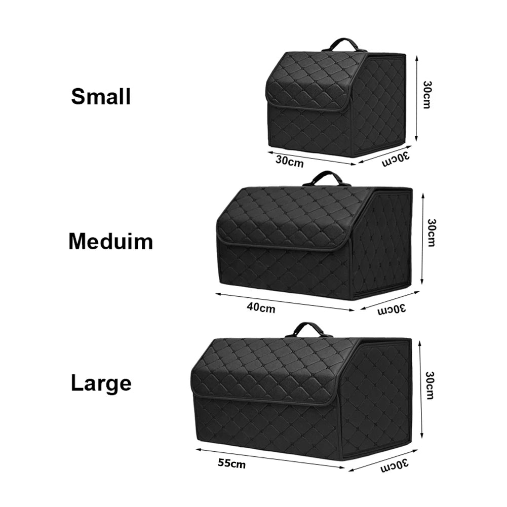 Car Trunk Organizer, Large Capacity, Multiuse, Leather, Folding, Waterproof, Emergency