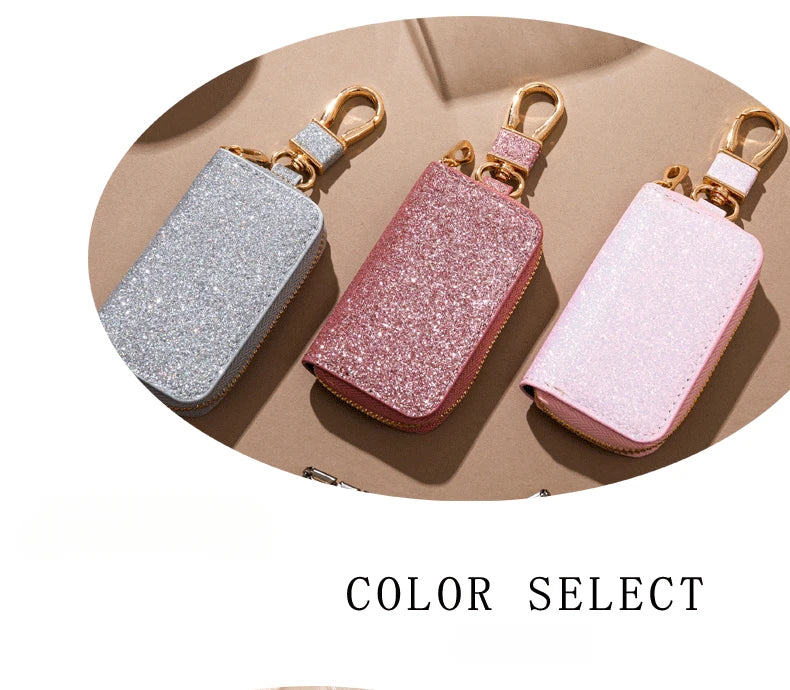 Mini Car Key Bag, Universal Key Storage, Star Sparkling Leather, Pendant Keychain, 8.7*5.5CM