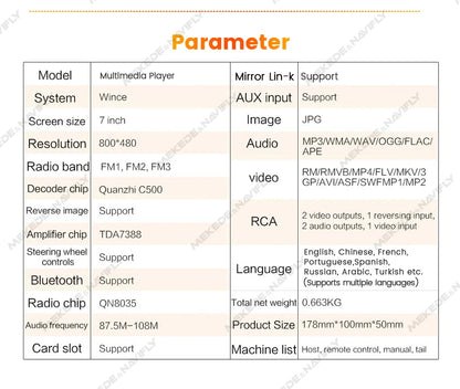 Navifly ND1 2 din Car Radio 7" Touchscreen MP5 BT SWC TF FM Camera