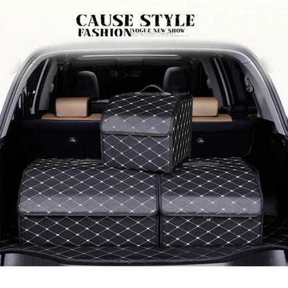 Car Trunk Organizer, Large Capacity, Multiuse, Leather, Folding, Waterproof, Emergency