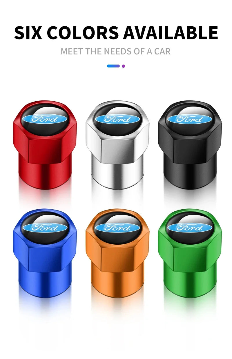 4Pcs Hexagon Valve Caps for Ford Models: Fiesta, Ecosport, Kuga, Explorer, Edge, Mustang, Mondeo & More