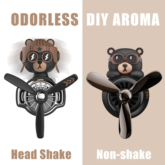 DIY Pilot Bear Car Air Freshener – Odorless Vent Clip Ornament for Men