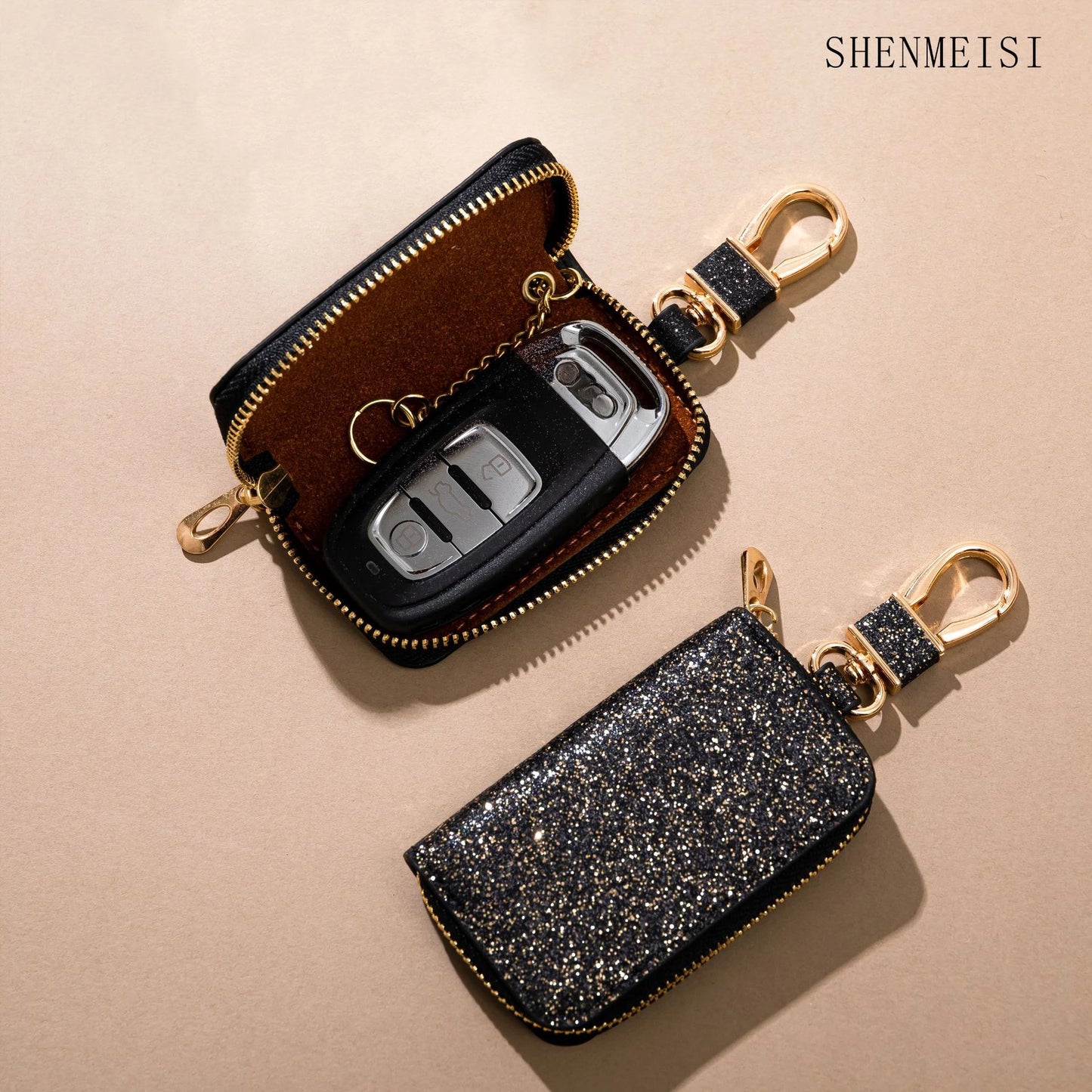 Mini Car Key Bag, Universal Key Storage, Star Sparkling Leather, Pendant Keychain, 8.7*5.5CM