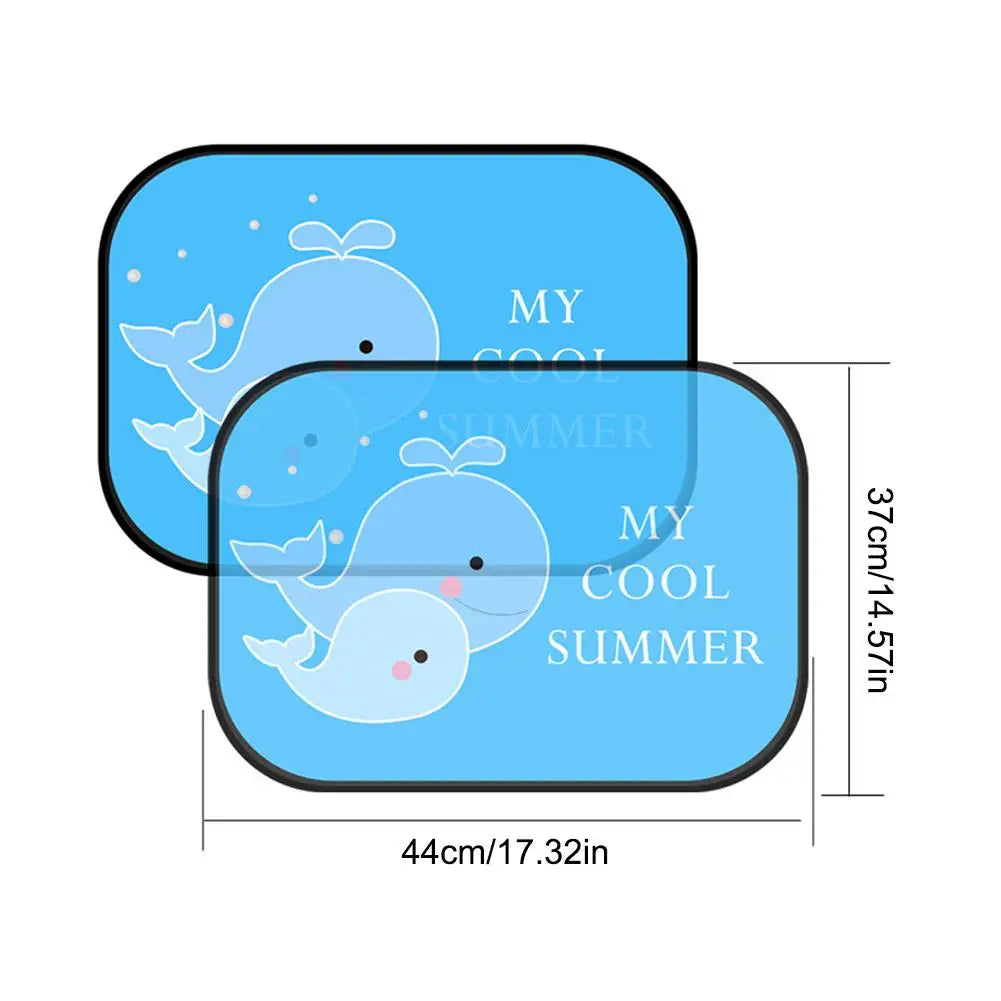 2PCS Foldable Cartoon Car Sunshade for Baby Kids, UV Protection Curtain, Universal Fit