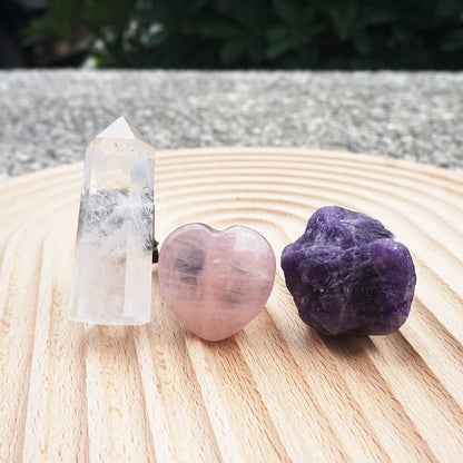 3Pcs Natural Crystal Car Air Vent Decor – Amethyst & Rose Quartz Clip Set