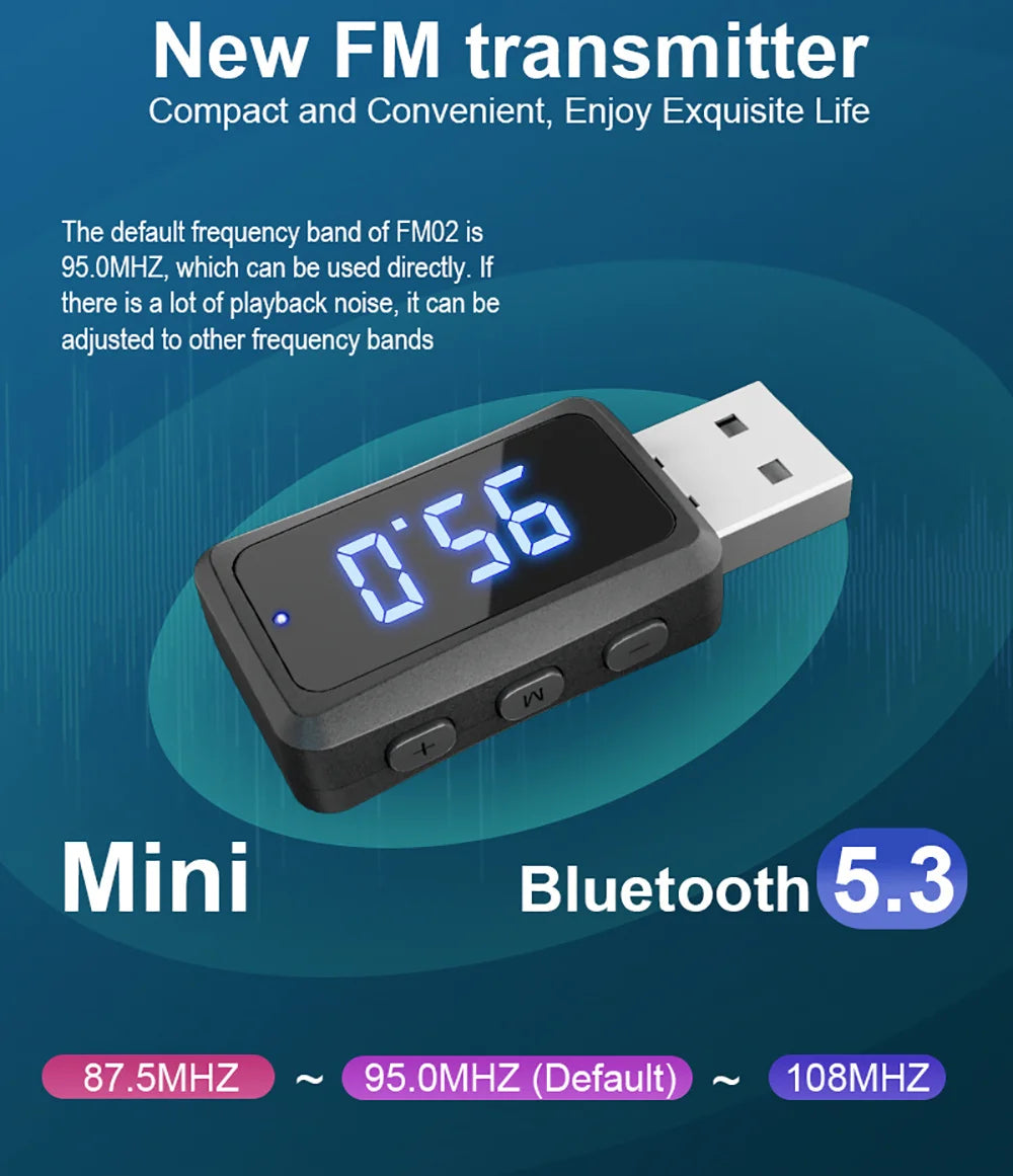 Car Bluetooth 5.3 FM02 USB Transmitter Receiver LED Handsfree Call Auto Wireless Audio